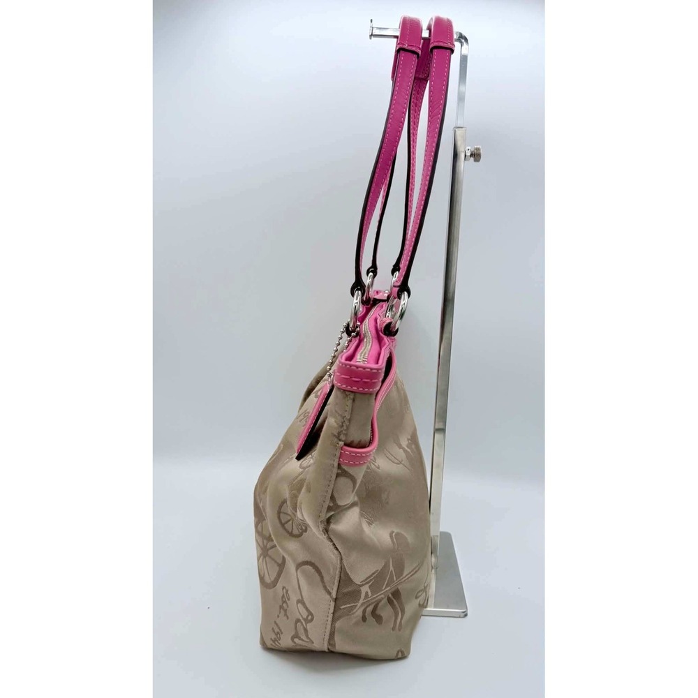 Coach Horse & Carriage Sateen Gallery Shoulder Bag Pink Khaki F14482 Tote - Picture 2 of 10